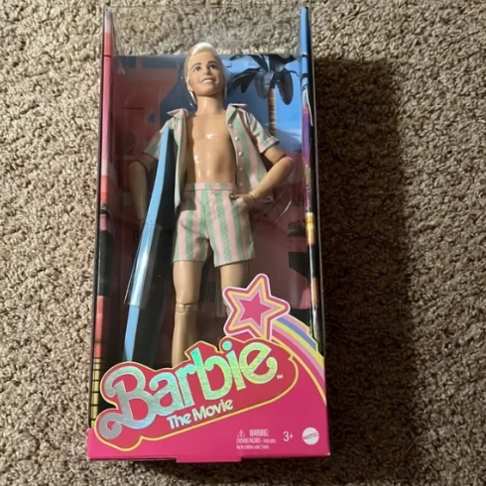 Barbie The Movie Ken Doll Wearing Pastel Striped Beach Matching Set